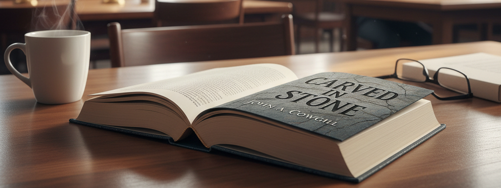 Open book on a library table