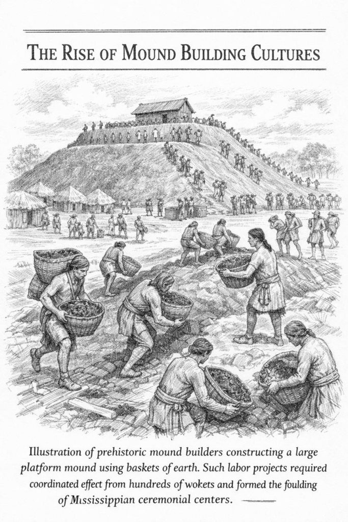 Depiction of mound building as part of Mississippian civilization