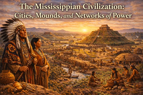 Mississippian city at sunset