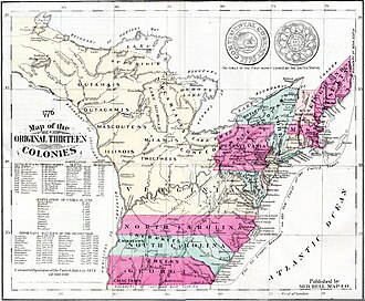 map of the original 13 American colonies