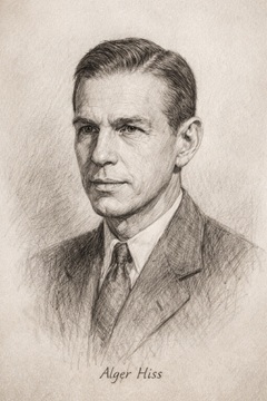 Pencil drawing of Alger Hiss.