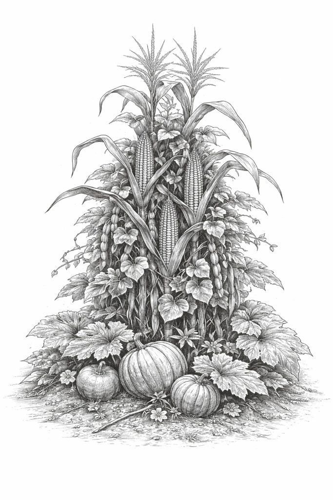 3 Sisters of maize, beans, and squash