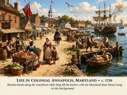Depiction of colonial life in Annapolis, Maryland