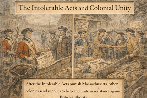 Depiction of colonial unity resulting from the Intolerable Acts