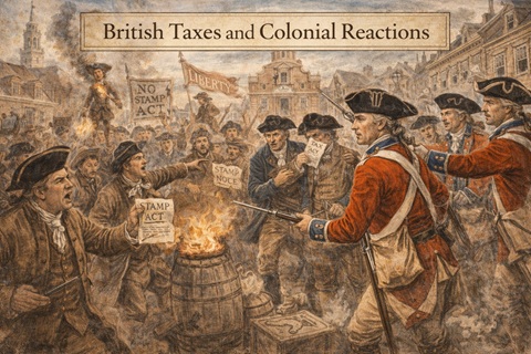 Colonists confront British soldiers over taxes