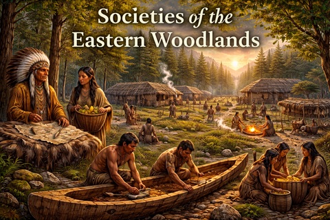 Eastern Woodlands village at sunset