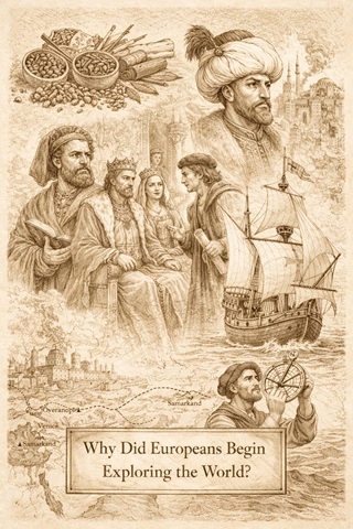Montage of the major figures and factors related to the Age of European exploration.
