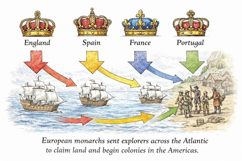 Image illustrating the European nations competing for territory in the Americas