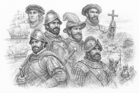 Montage show explorers of the New World