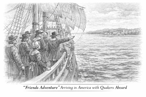 Quakers arriving in America aboard the ship Friend's Adventure