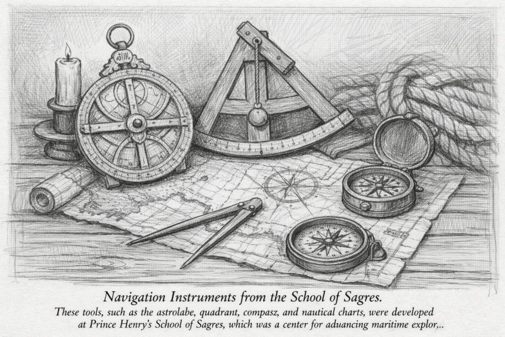 Instruments that were developed at the school at Sagres, which was established by Prince Henry, the Navigator