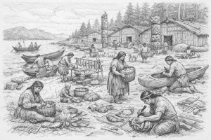Daily Life of People in a village of the Pacific coast of North America