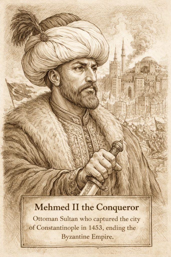 Mehmed II, conqueror of Constantinople. His capture of this key city caused Europeans to begin searching for other means to travel to Asia.