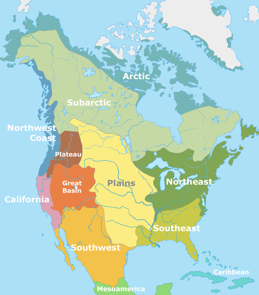 Map showing the cultural regions of pre-Columbian indigenous America.