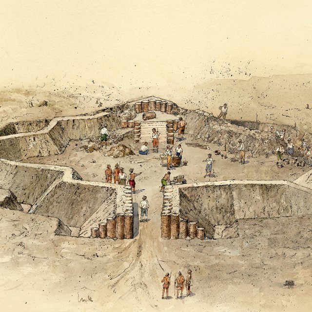 Depiction of the settlers fort on Roanoke Island