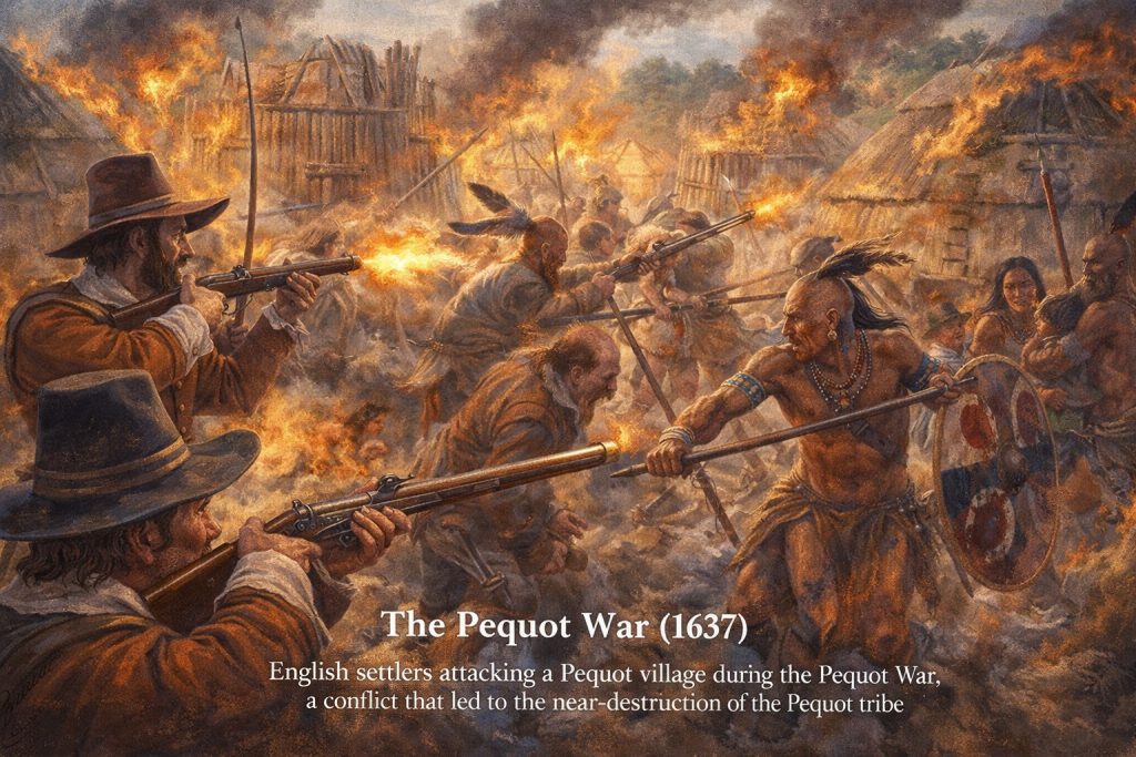 Image depicting an imagined scene during the Pequot War