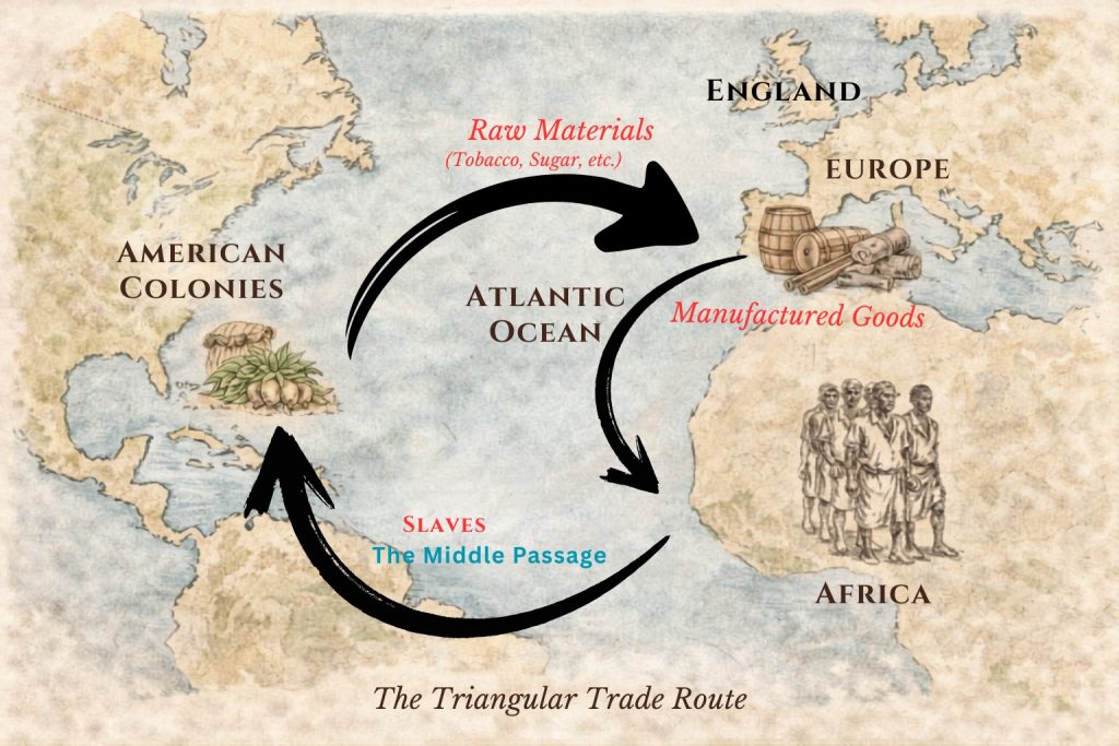 Map showing the triangular trade route