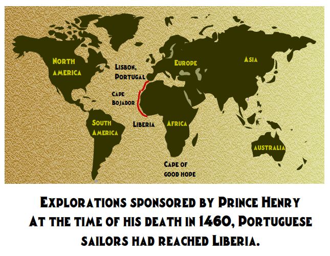 Map showing the extent of exploration during Prince Henry's lifetime